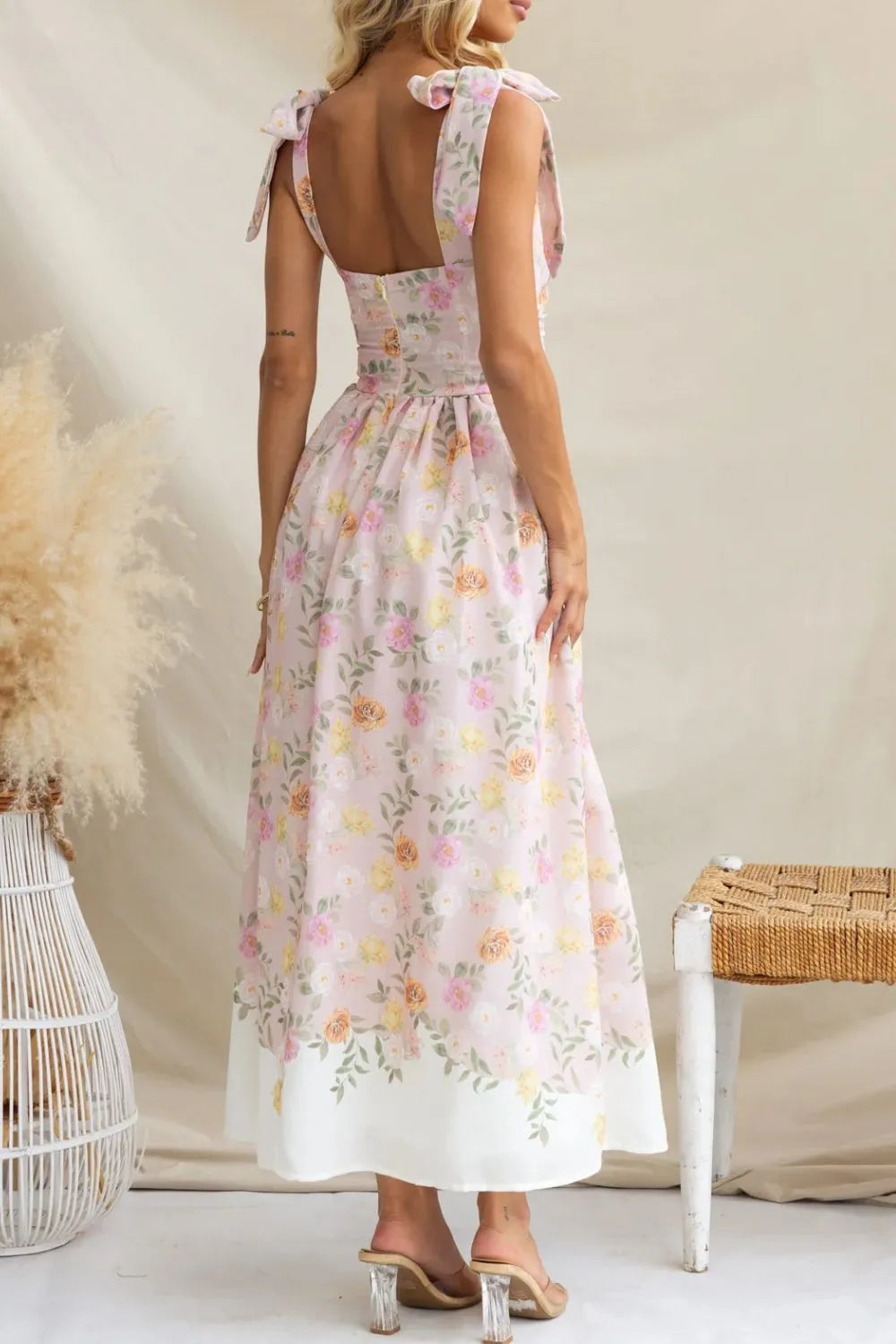 Printed Tie-Shoulder Cami Midi Dress
