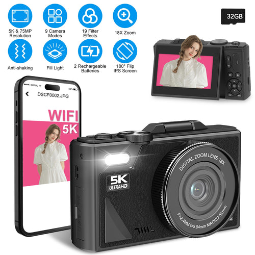 5K WiFi Vlogging Camera with Flip Screen, Fill Light & 2 Batteries — Prime Trend Market