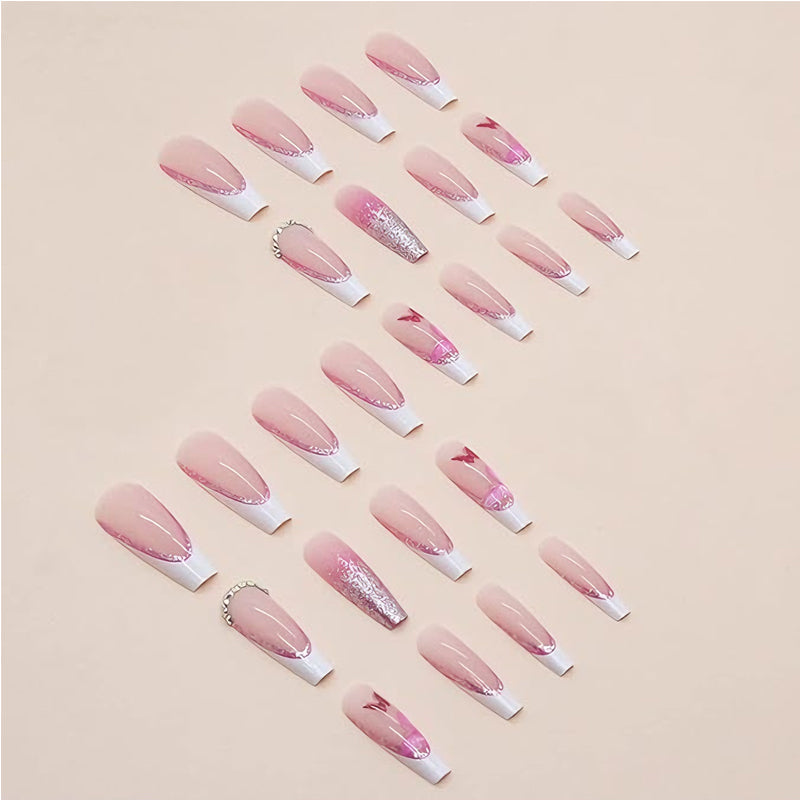 Glitter Butterfly Press On Nails — 24 PCS Long Square Sparkle Fake Nails | Glitter Powder Nail Art — Prime Trend Market