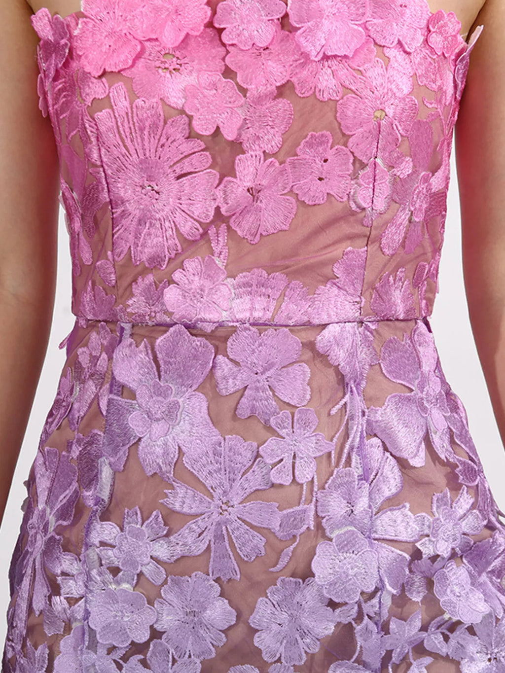 Floral-Embroidered Tube Maxi Dress