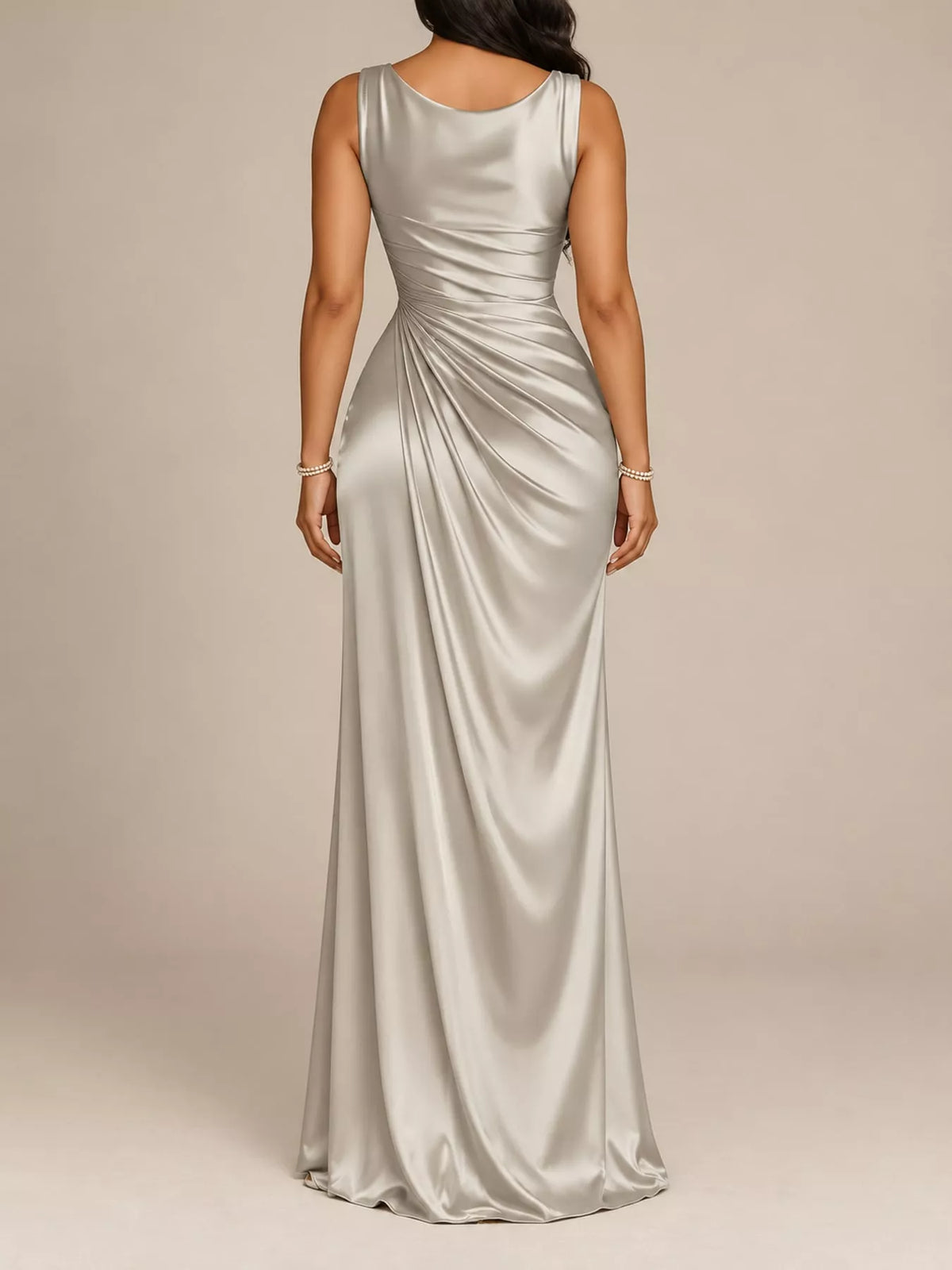 Satin Cowl-Neck High-Slit Maxi Dress