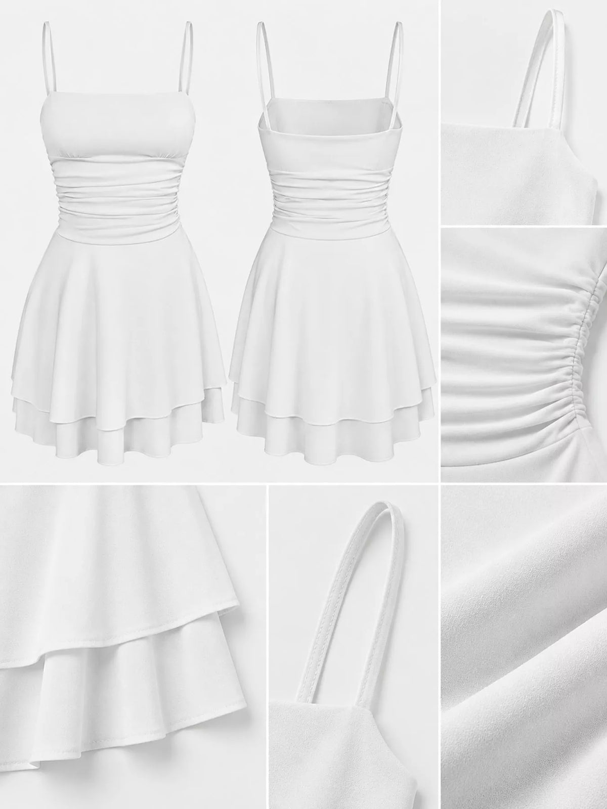 Ruched Spaghetti-Strap Layered Mini Dress