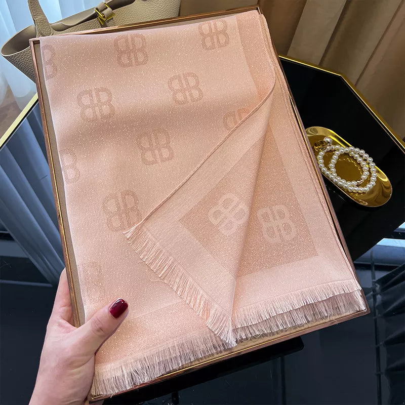 Long Patterned Raw-Hem Scarf
