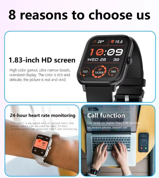 SmartWatch 1.83" BT Fitness Tracker — Heart Rate, Sleep Monitor, BT Calling | Pink & Silver — Prime Trend Market