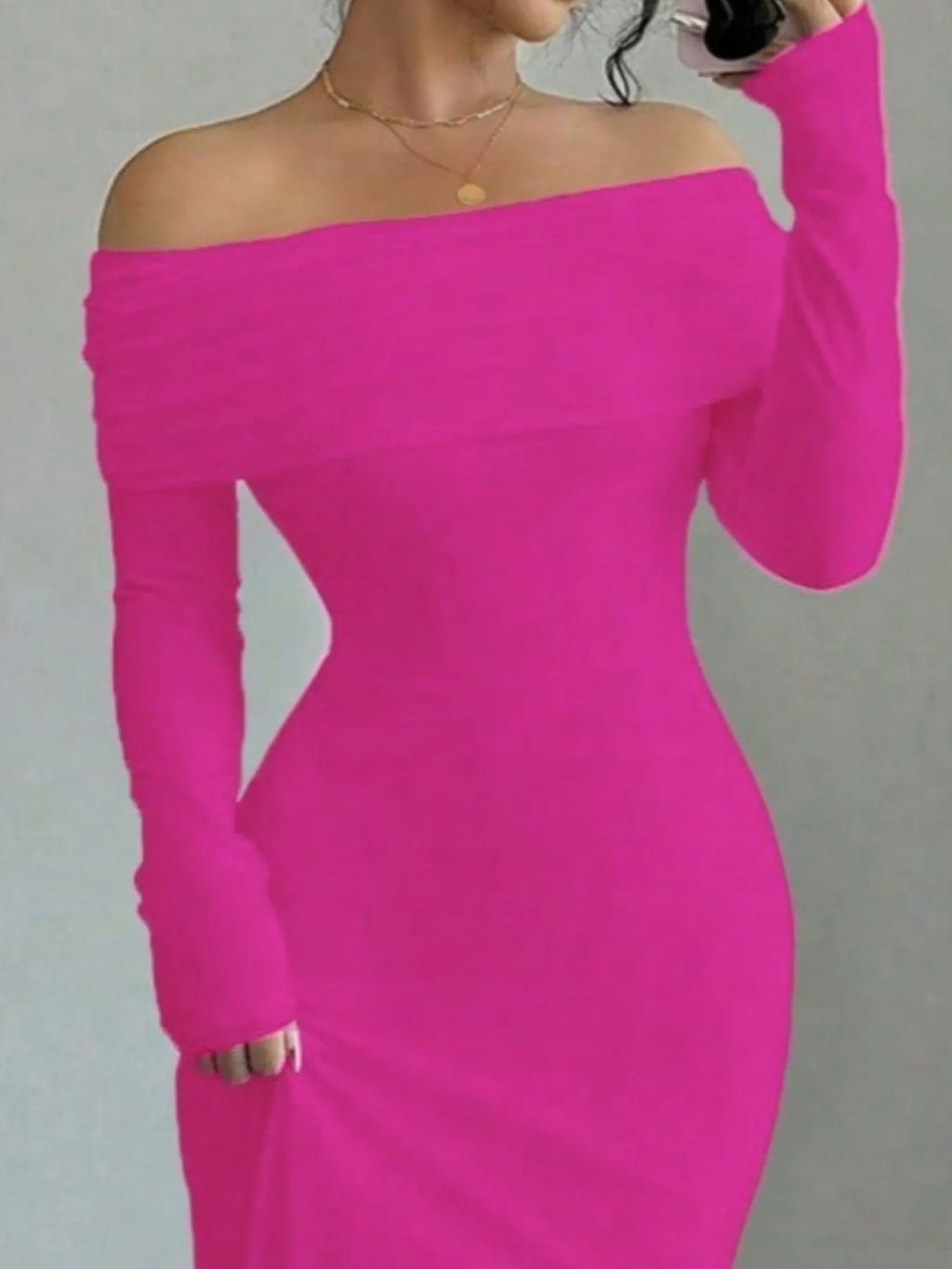 Off-Shoulder Twist-Back Long-Sleeve Bodycon Maxi Dress