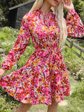 Perfee Floral Tie-Neck Long-Sleeve Mini Dress