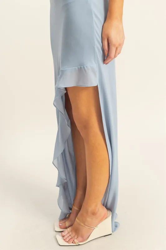 HYFVE Chiffon Ruffle-Trim High-Low Dress