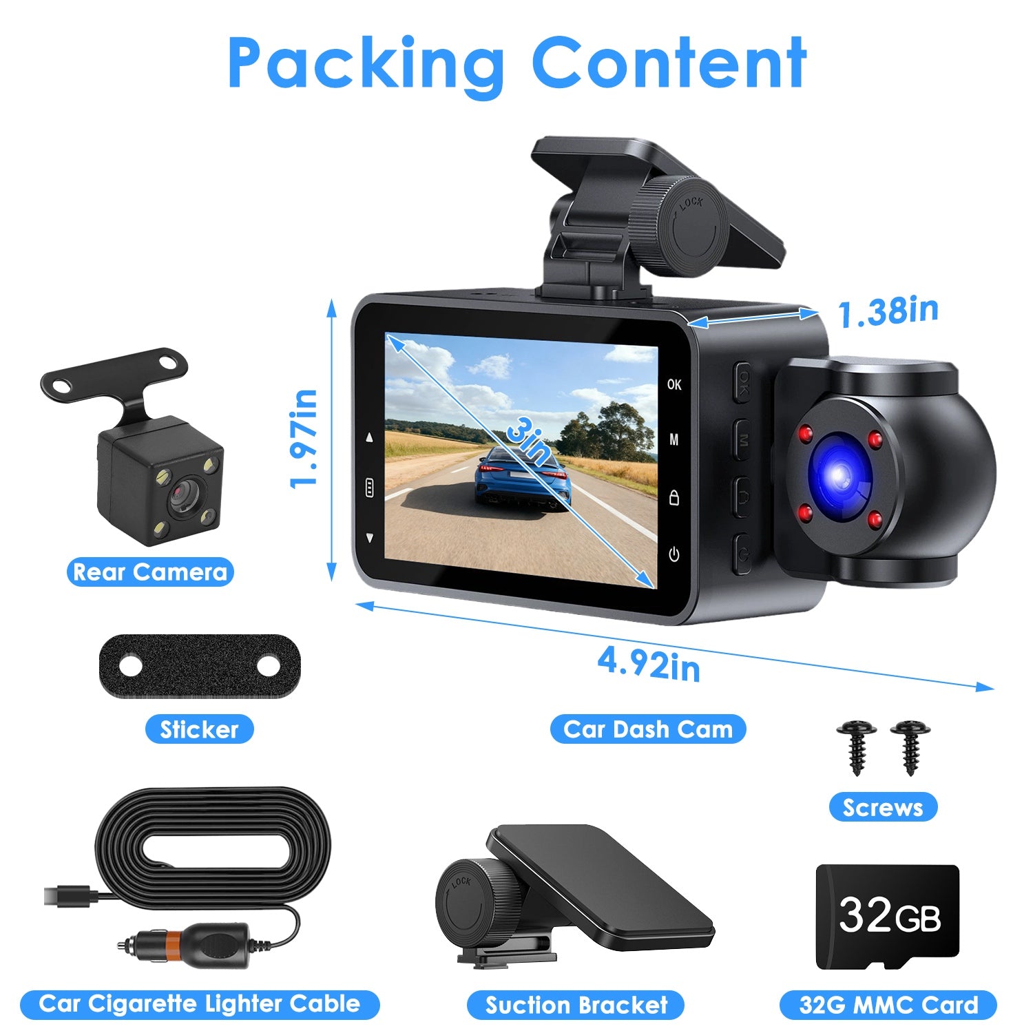 WiFi 3-Channel Dash Cam 1080P | Night Vision | App Control | 32G MMC | Parking Monitor — Prime Trend Market