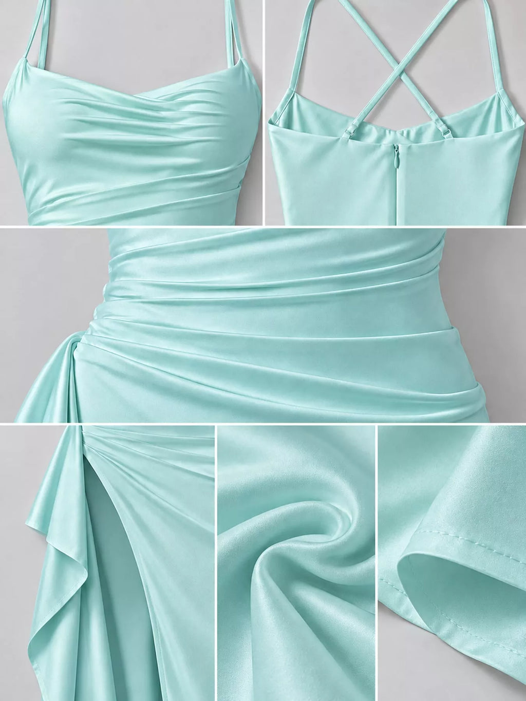 Satin Ruched High-Slit Maxi Dress