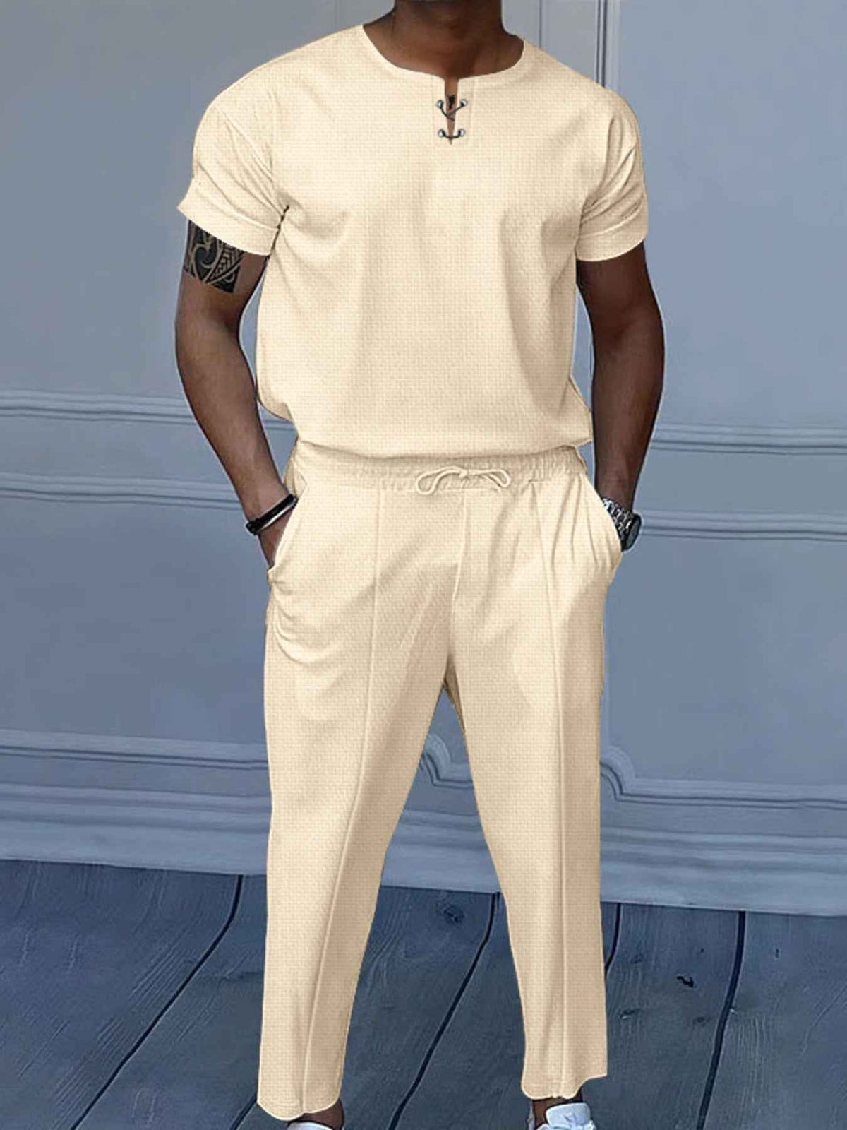 Men's Full Size Casual Short-Sleeve Top and Pants Set Plus Size