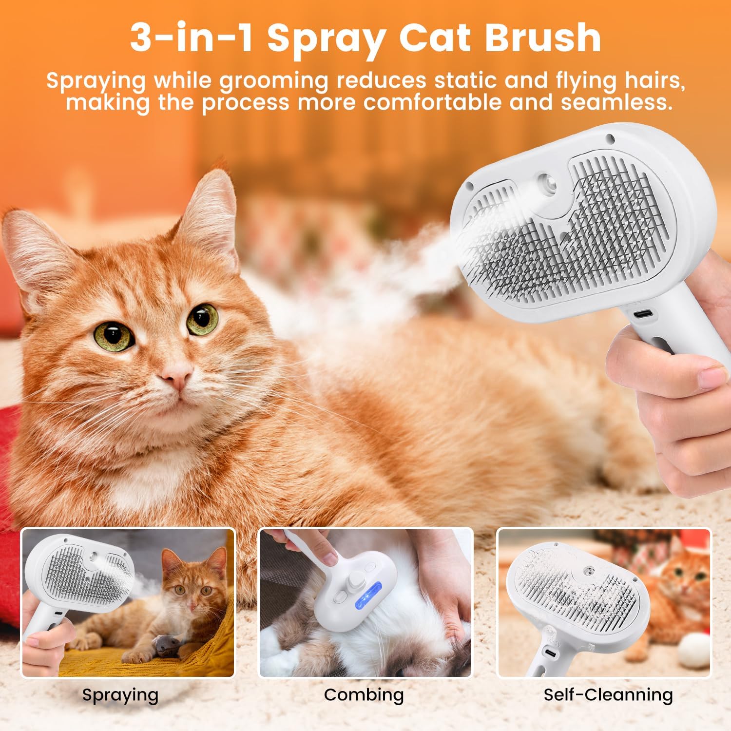 3-in-1 Pet Steam Grooming Brush — Cats & Dogs — Prime Trend Market