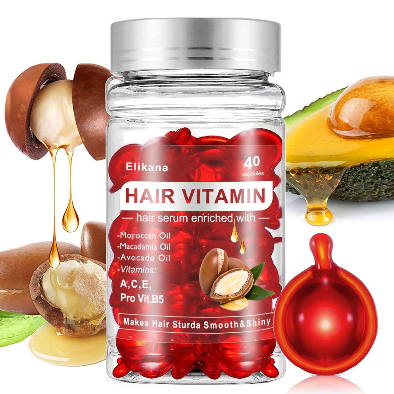 Hair Treatment Serum Capsules — 40 No-Rinse Capsules with Argan, Macadamia & Avocado Oils | Vitamins A, E & Pro B5 | For Women & Men — Prime Trend Market