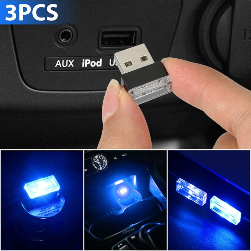 3Pcs Mini Blue LED USB Car Interior Atmosphere Light – Neon Ambient Glow — Prime Trend Market
