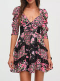 Ruffled Floral-Print Half-Sleeve Dress
