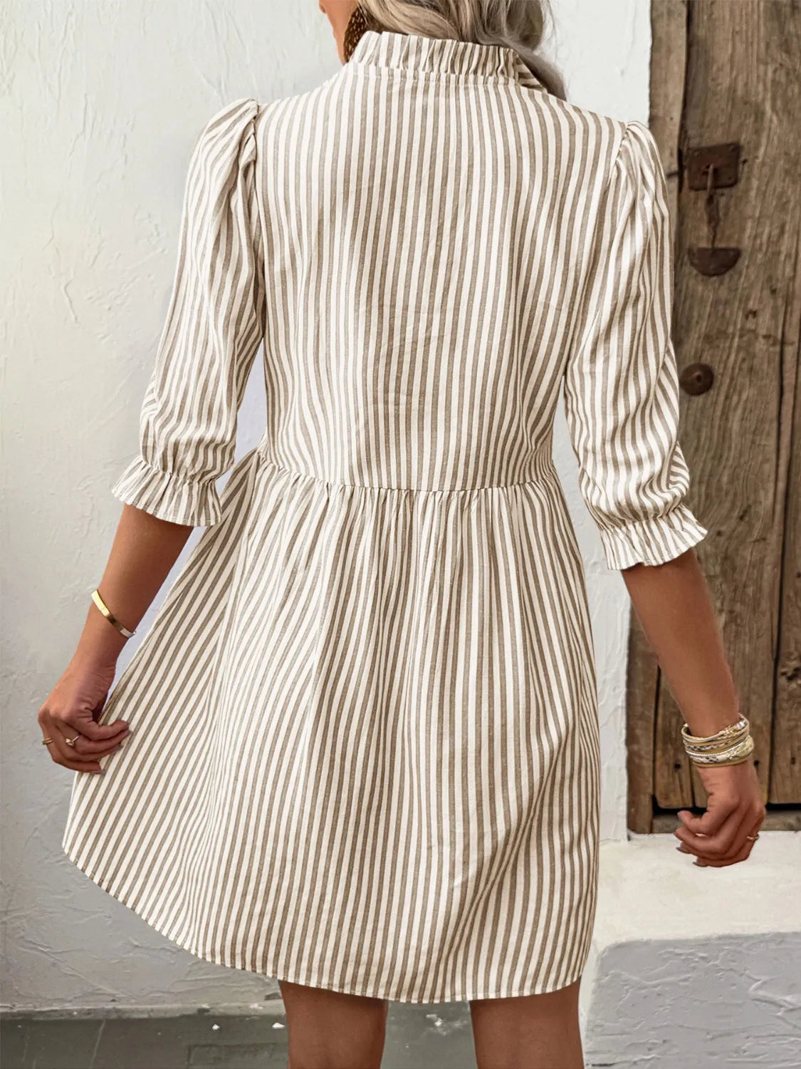 Perfee Striped Half-Sleeve Mini Dress