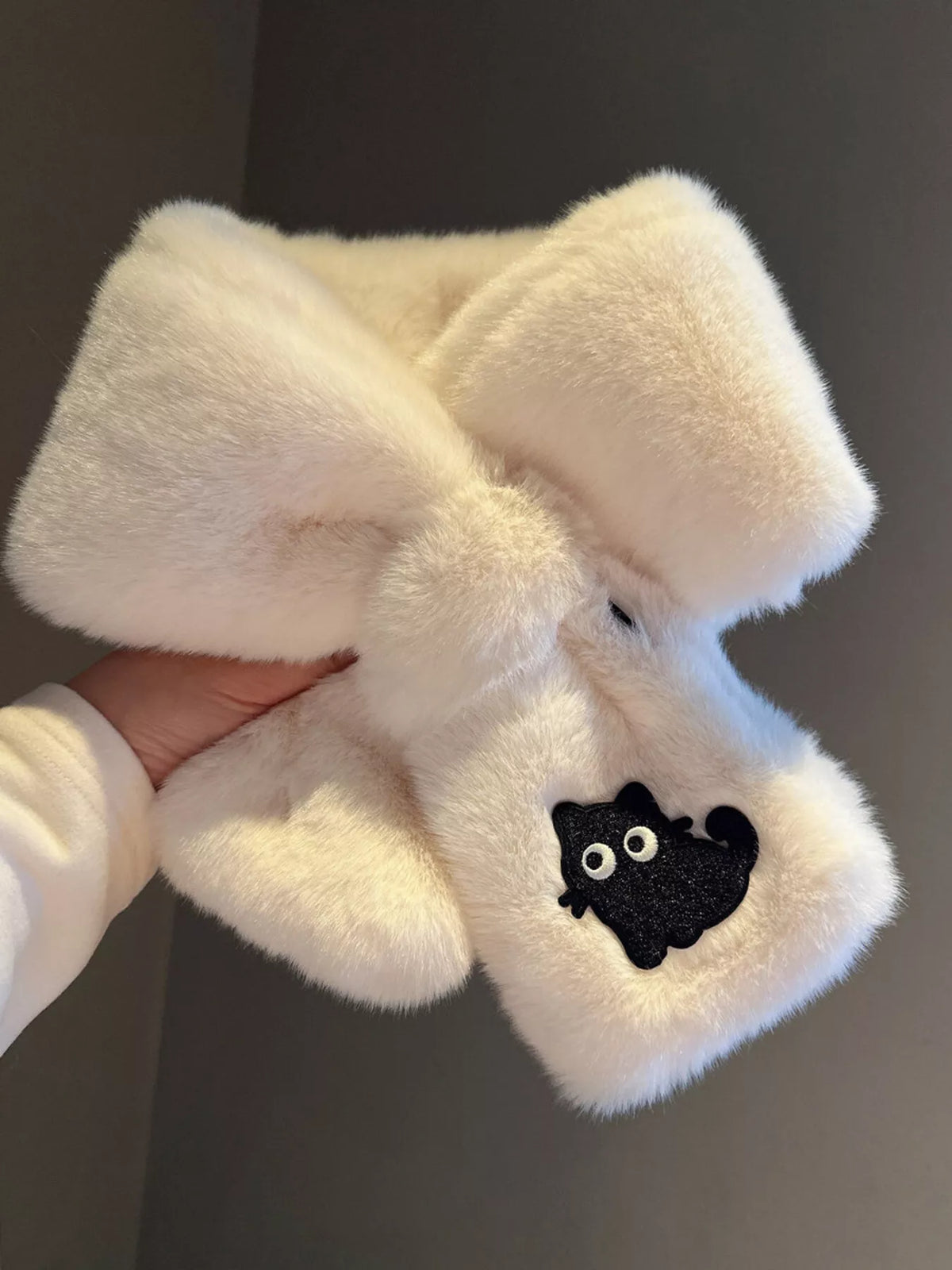 Cat-Embroidered Plush Scarf