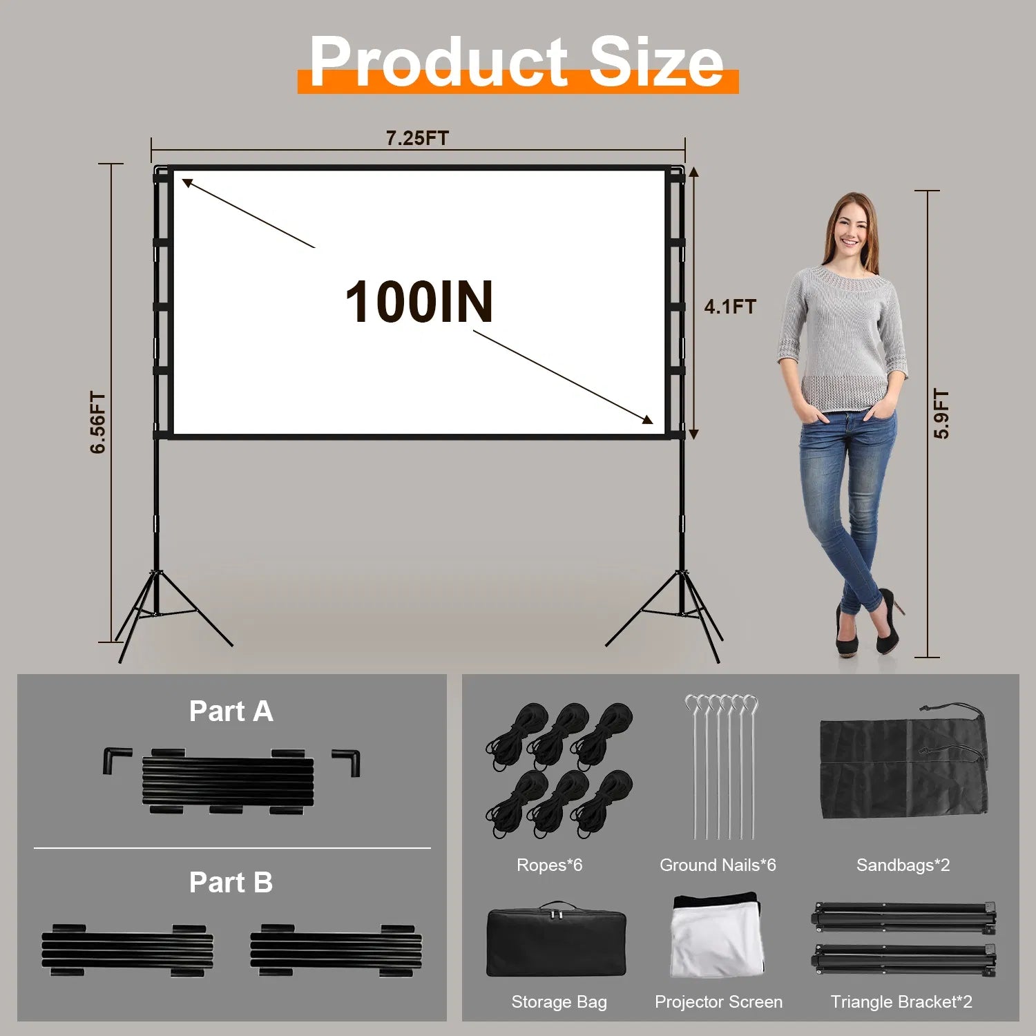 Portable Projector Screen with Stand | 100" & 120" | 4K HD Wrinkle-Free | Backyard Cinema | Indoor Outdoor — Prime Trend Market