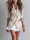 Cream Double-Breasted Lapel-Collar Blazer