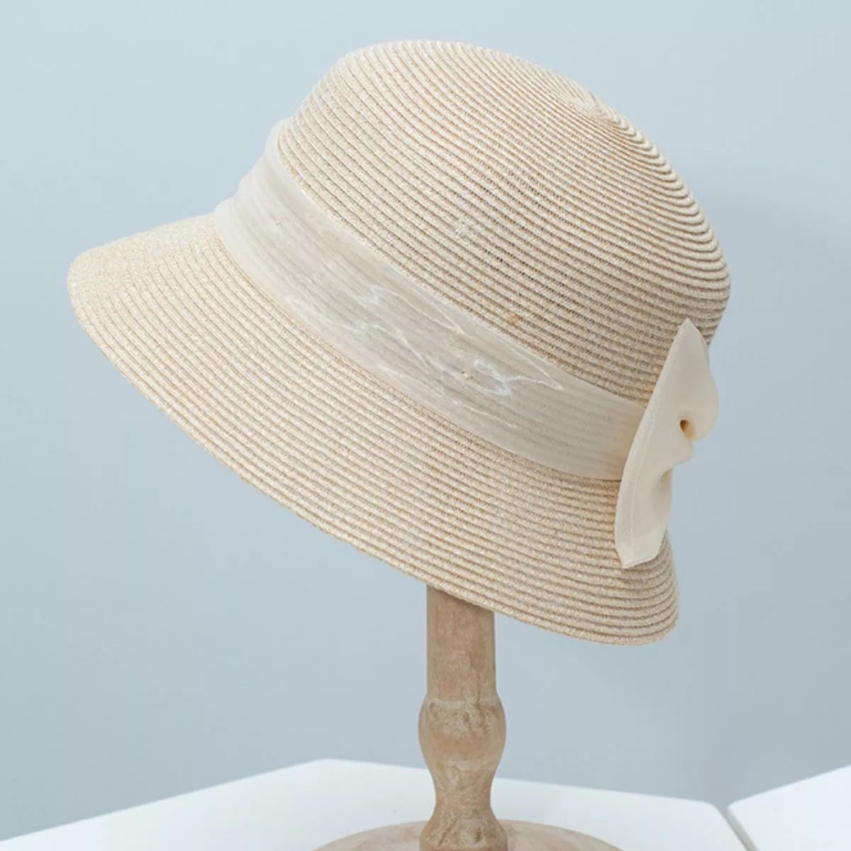 Wheat Straw Cloche Hat with Ribbon Bow