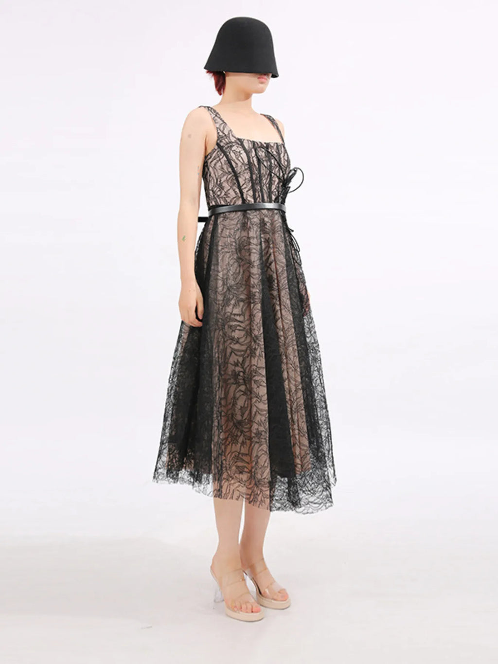 Lace Square-Neck Midi Dress