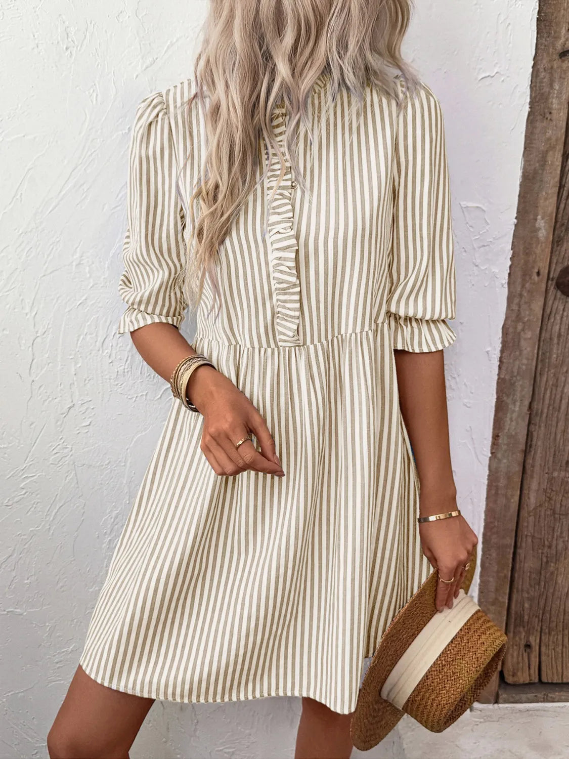 Perfee Striped Half-Sleeve Mini Dress