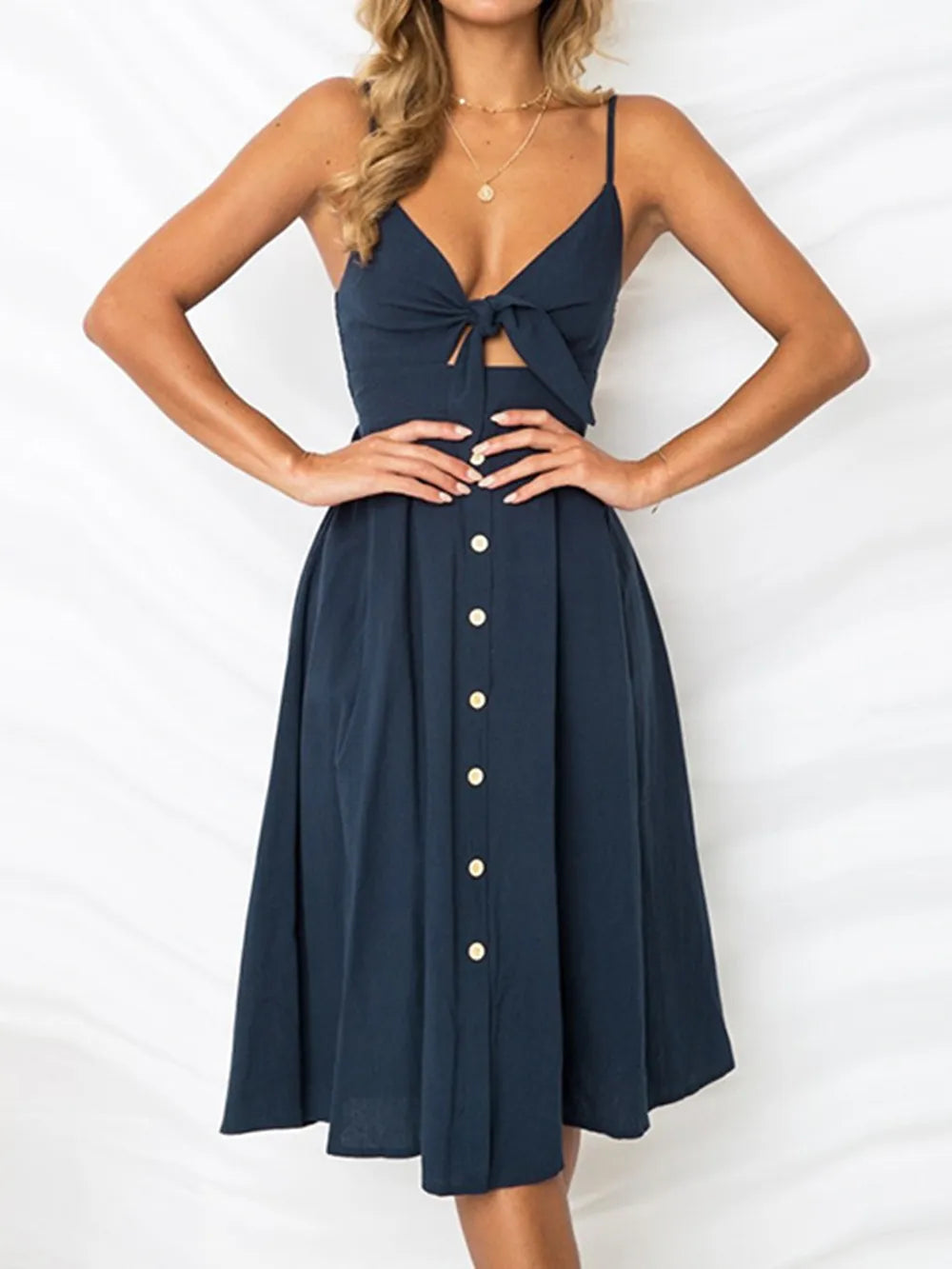 Sweetheart Tie-Front Cutout Cami Dress