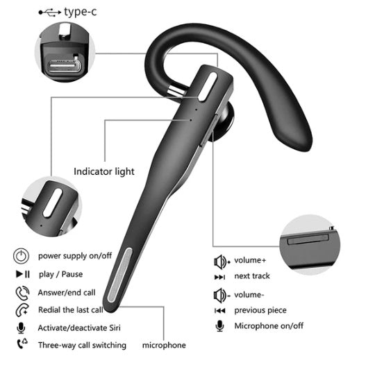 Wireless Bluetooth Earpiece | Single-Ear Headset | Noise Cancelling Dual Mic — Prime Trend Market