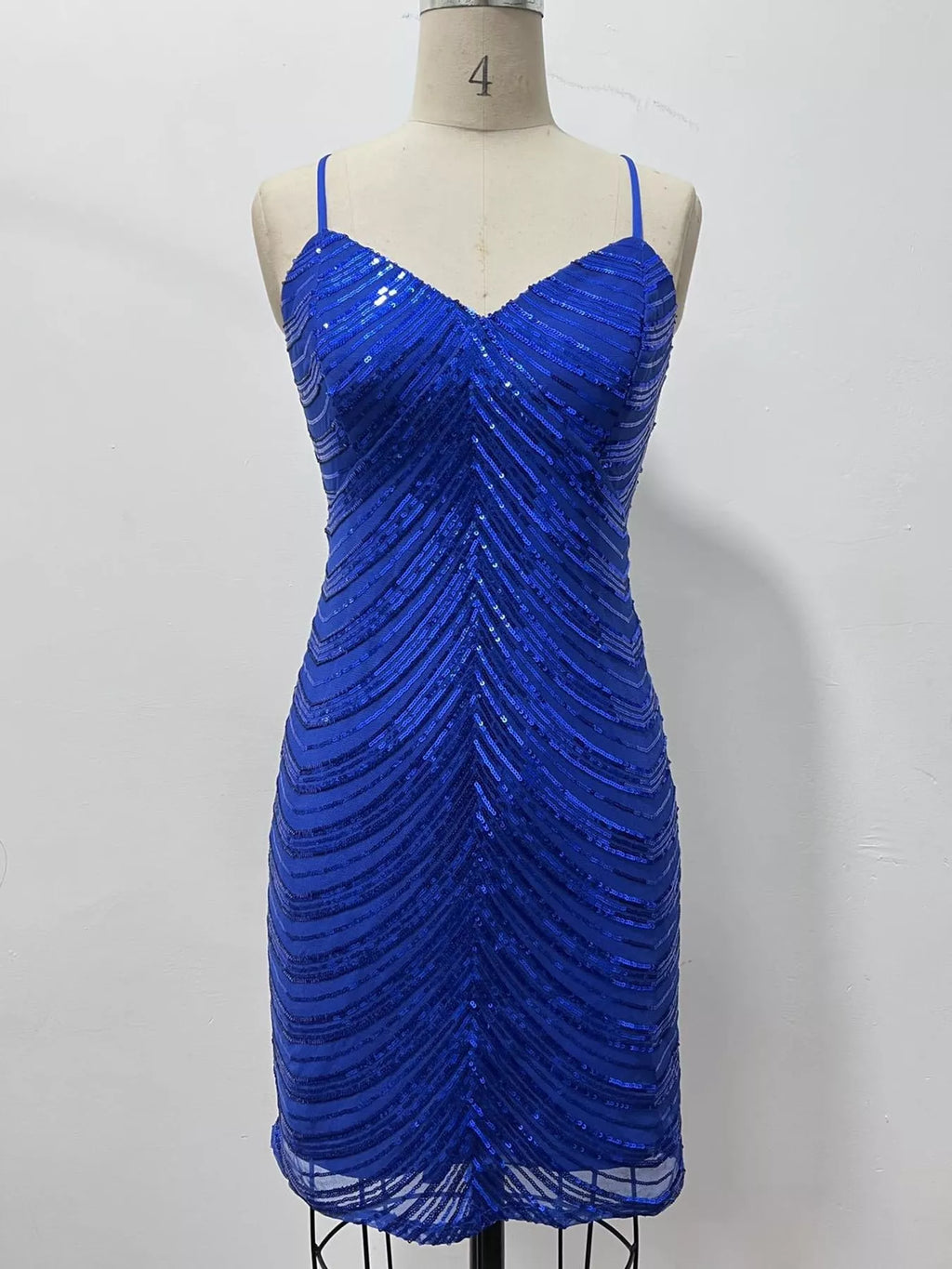 Sequin V-Neck Backless Bodycon Mini Cami Dress