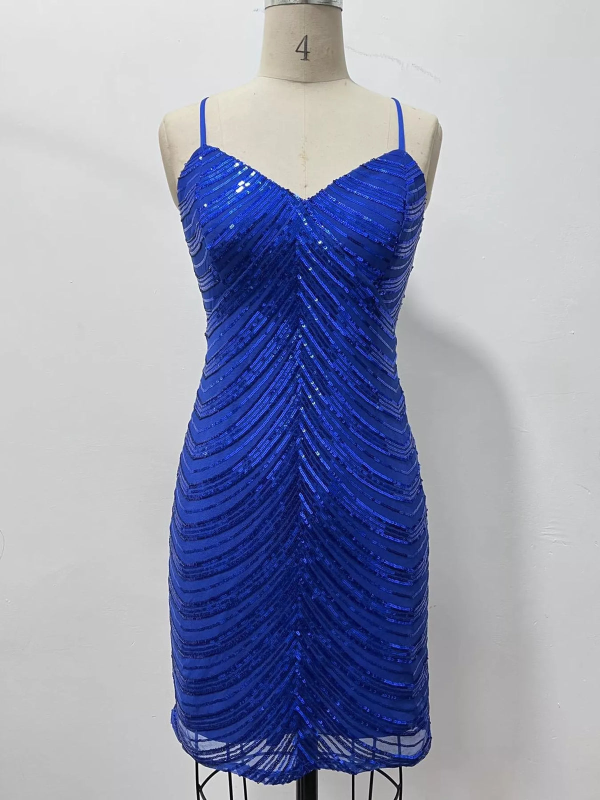 Sequin V-Neck Backless Bodycon Mini Cami Dress