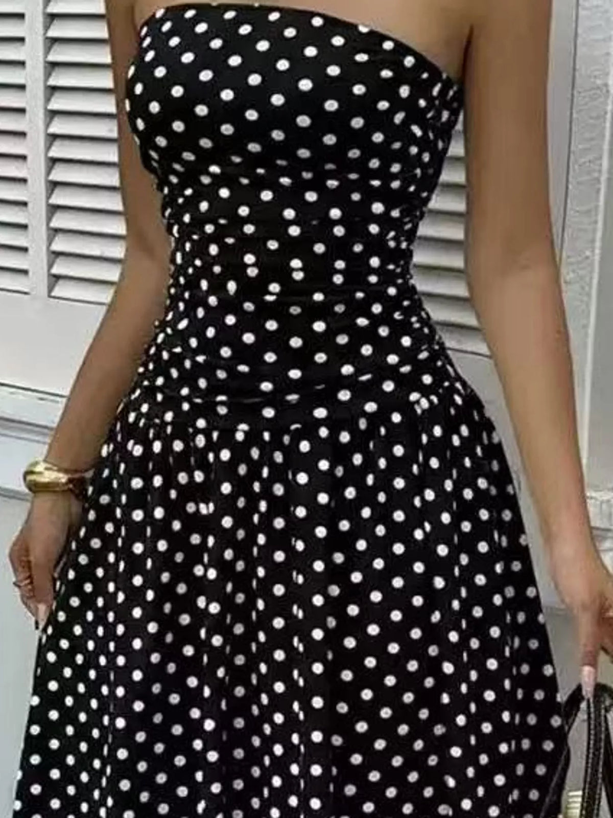 Strapless Polka-Dot Ruched Maxi Dress, S–2XL