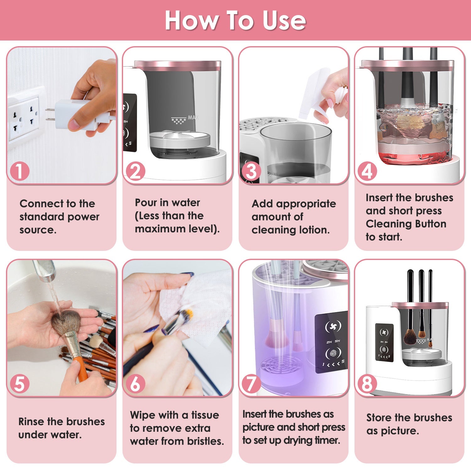 4 In 1 Electric Makeup Brush Cleaner USB Powered Automatic Brush Blender Machine With Timer Digital Display Cleaning Drying UV Disinfection Brush Storage For All Types Of Brushes Valentines Day Gift — Prime Trend Market