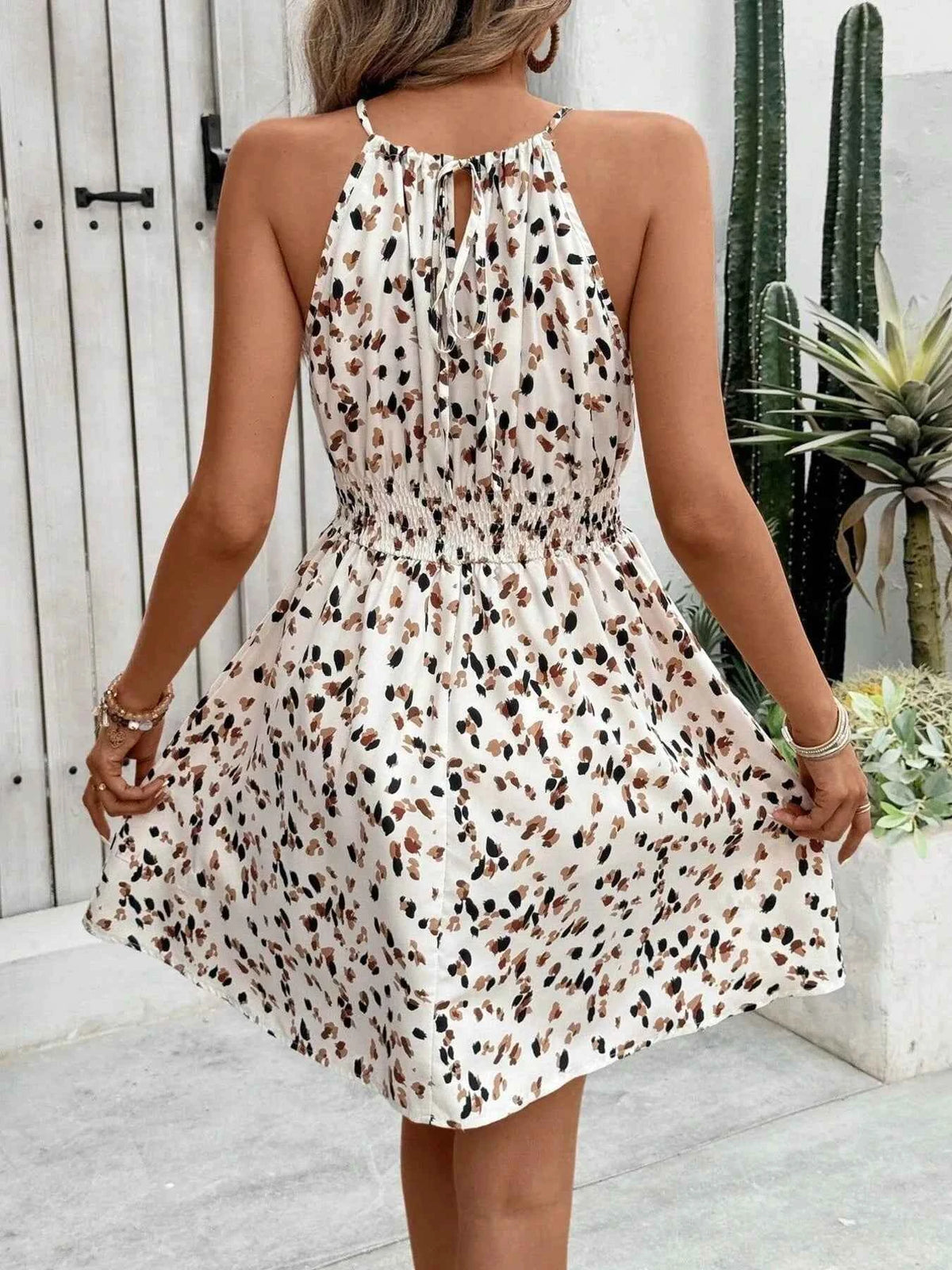Apricot Floral Halter-Neck Mini Dress