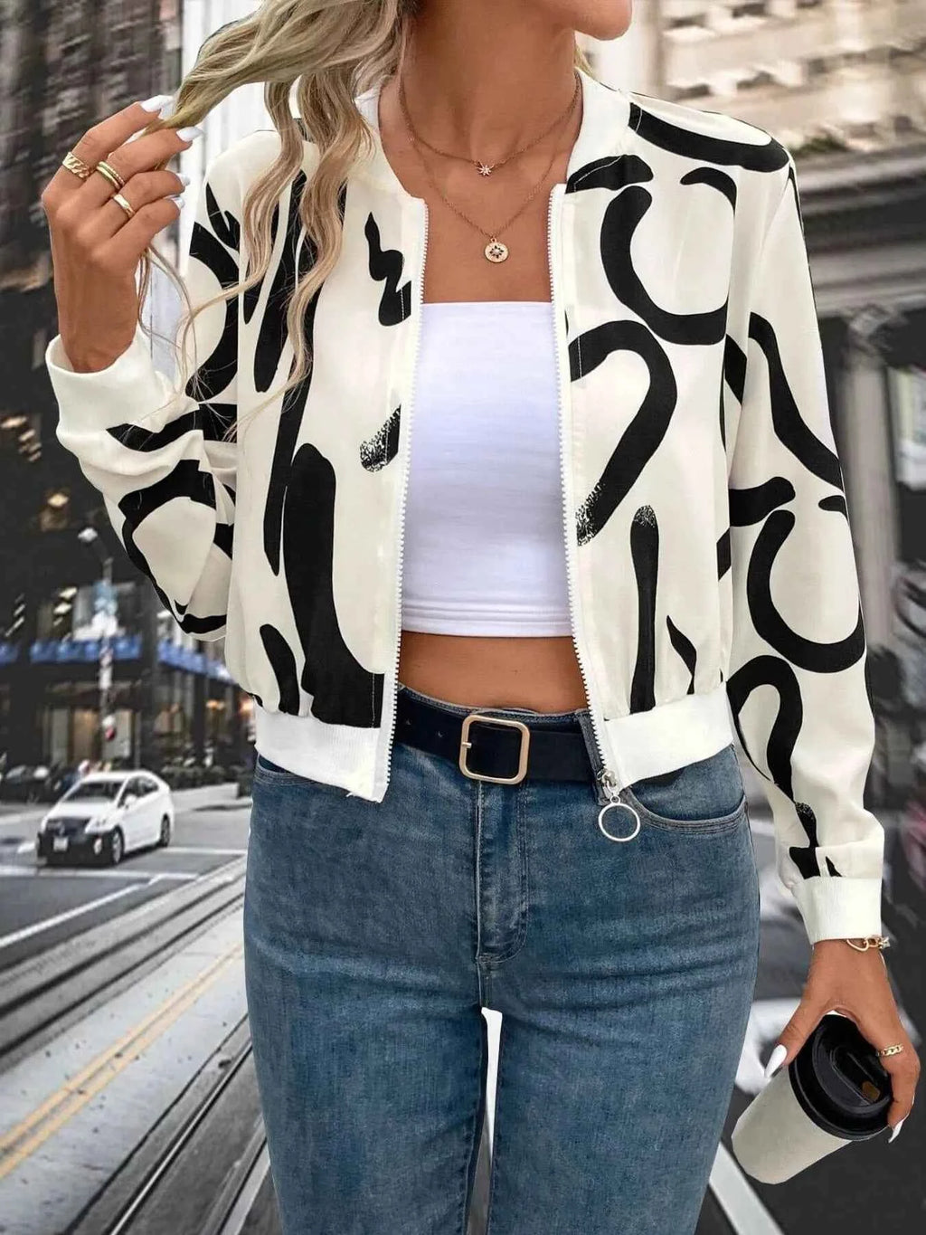 Number-Print Zip-Up Jacket