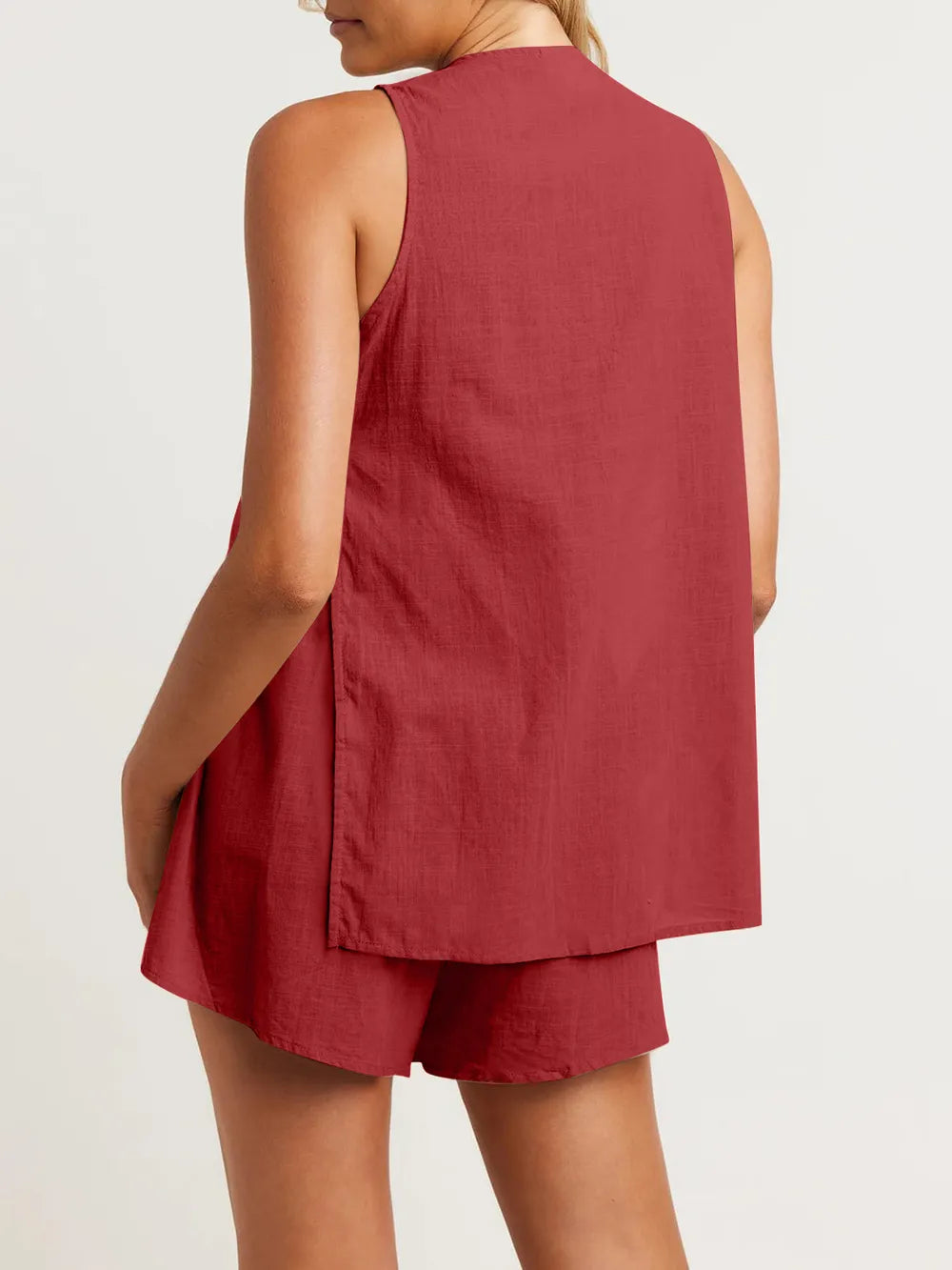 Cotton Button-Front Sleeveless Top & Shorts Set