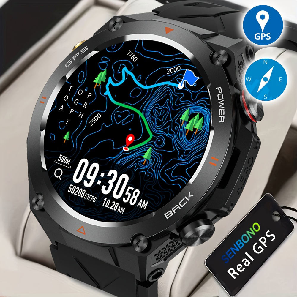 SENBONO GPS Smartwatch for Men – 1.45" HD Screen, Built-In GPS, Altimeter, Barometer, Compass, AI Voice, Android & iPhone — Prime Trend Market