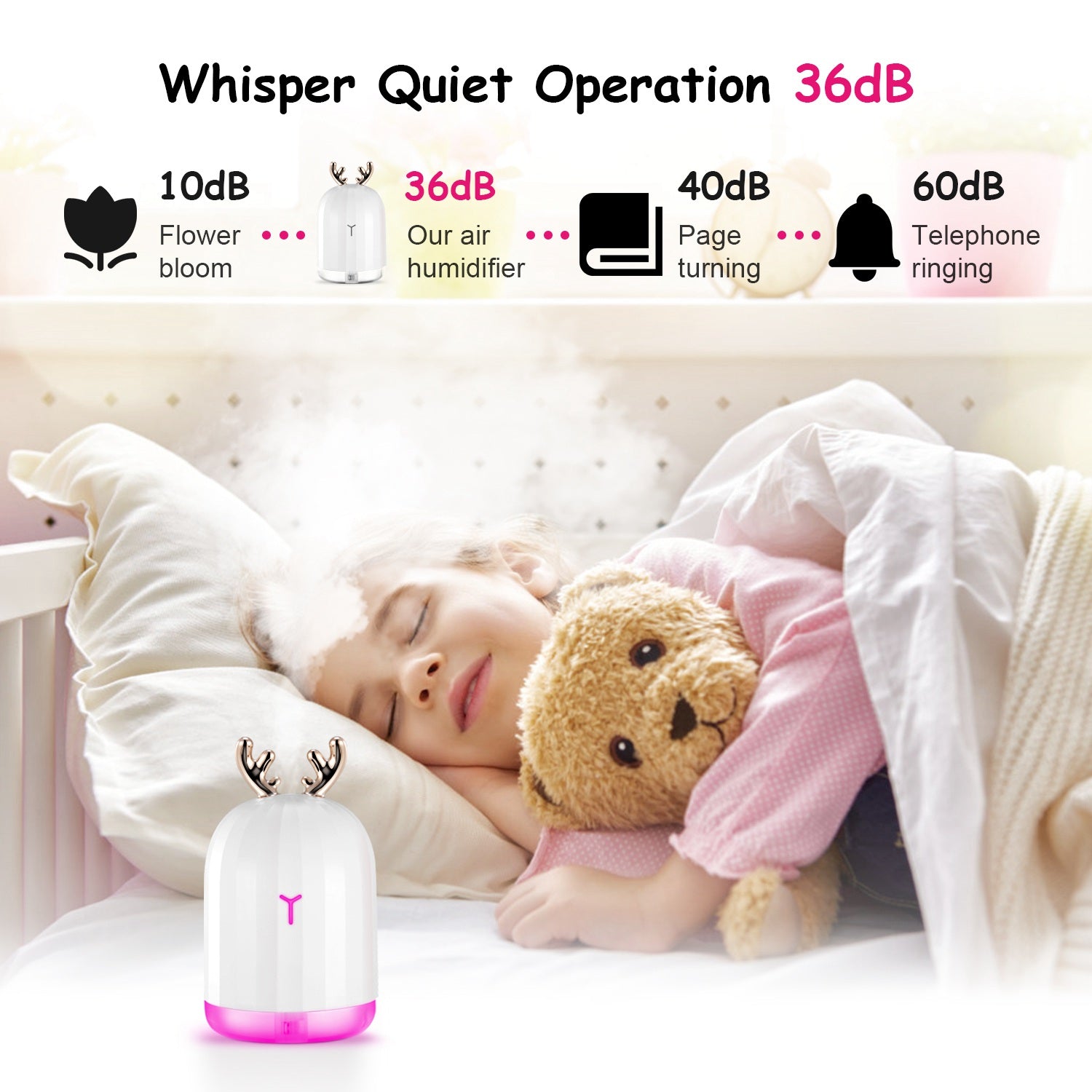 220ml Cool Mist Humidifier with 7-Color Breathing Lights — Ultrasonic Air Diffuser | Auto Shut-Off | Pink Rabbit & White Deer — Prime Trend Market