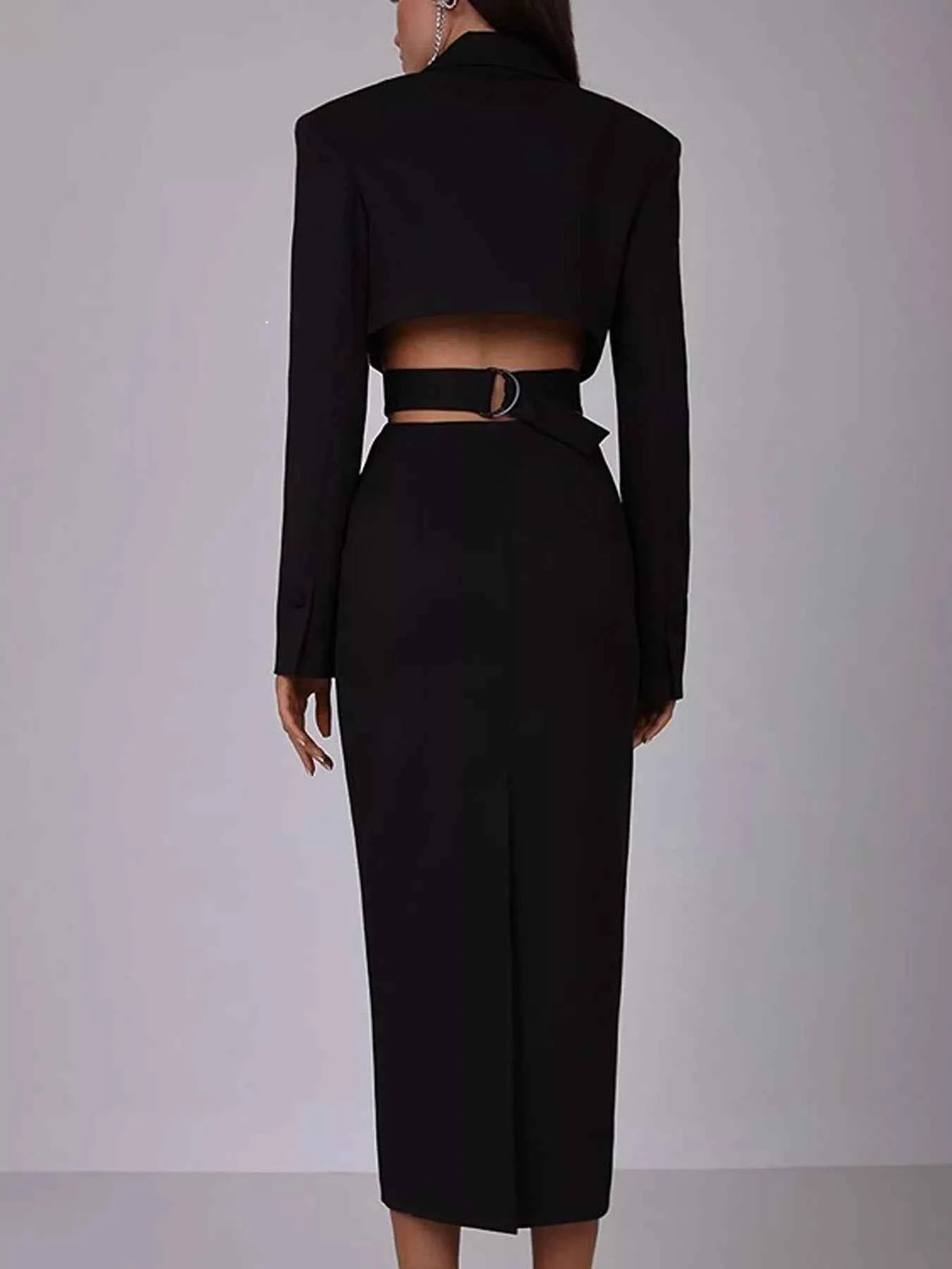 Button-Front Cutout-Waist Blazer Dress