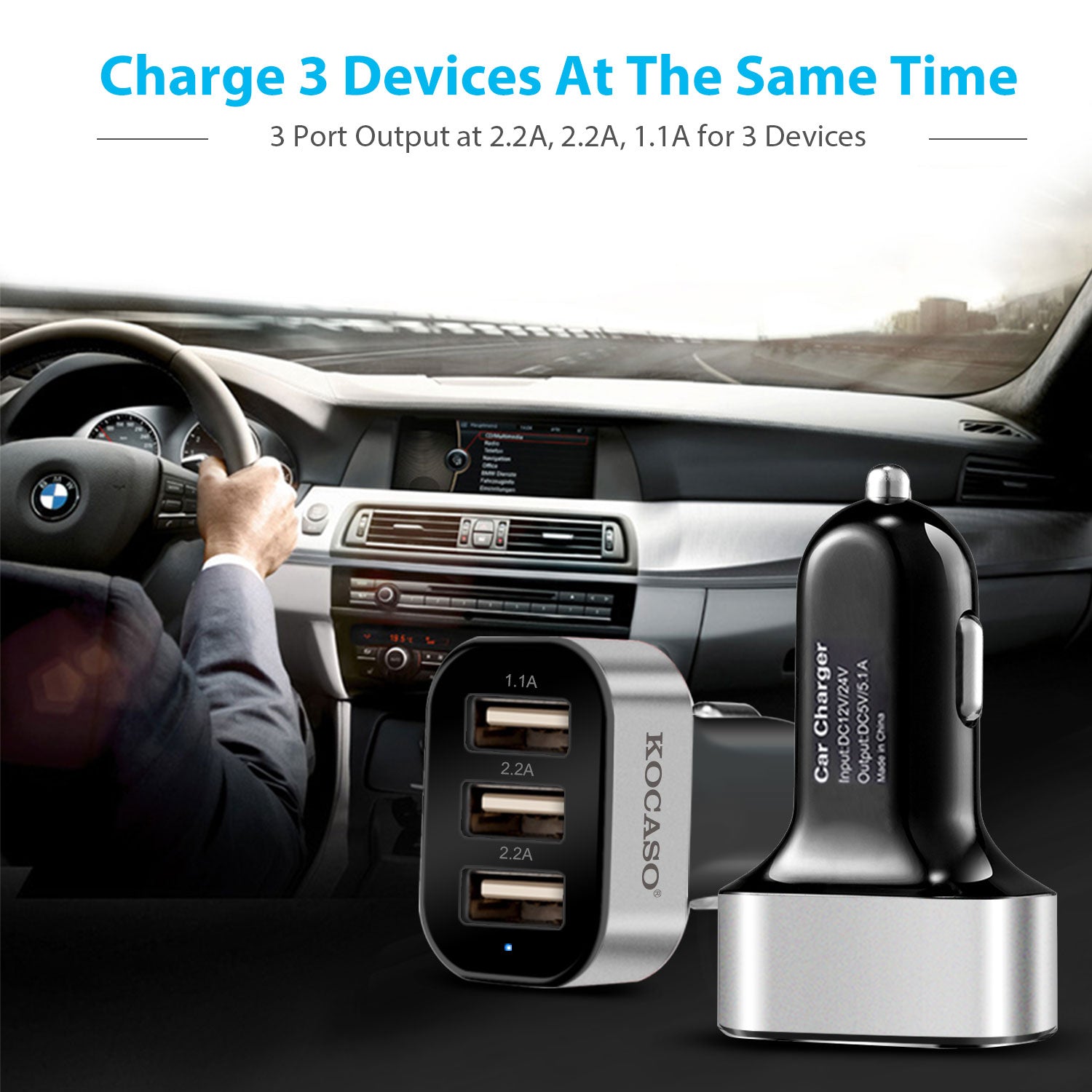3-Port USB Car Charger 30W — Fast Charge iPhone 16, 15, 14 & More — Eliza & Tuan