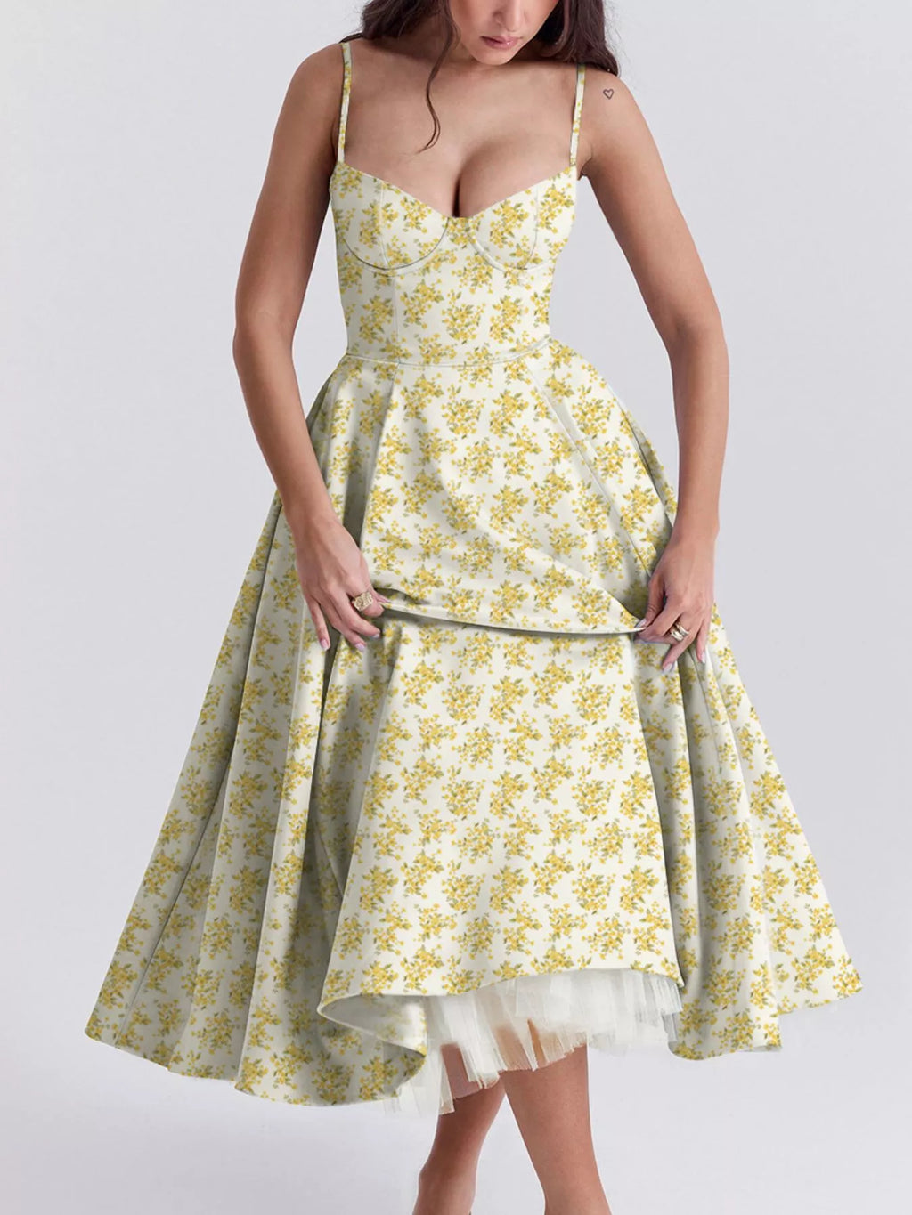 Sweetheart-Neck Pocketed A-Line Midi Dress