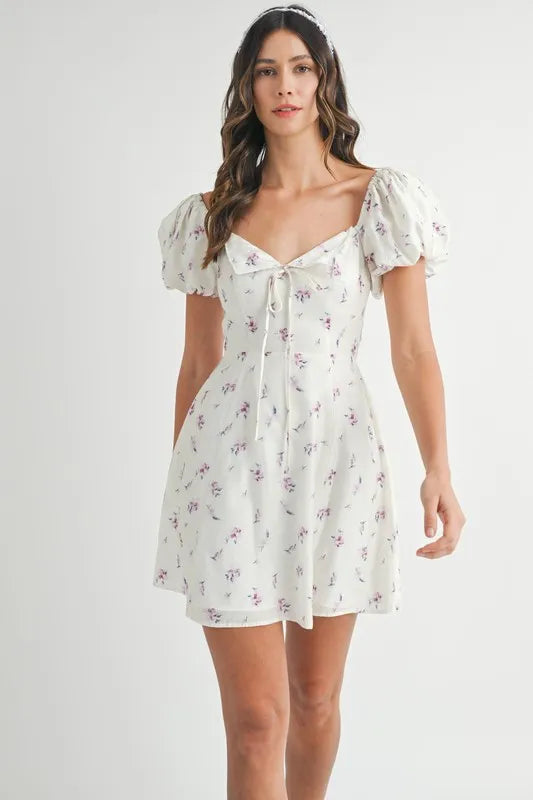 MABLE Floral-Print Puff-Sleeve Mini Dress