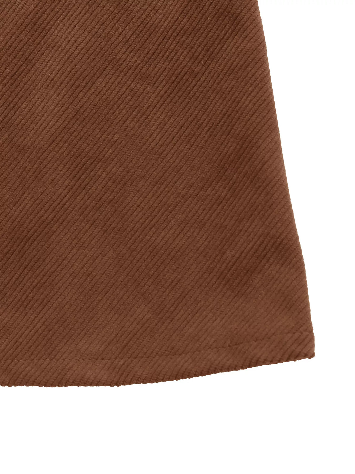 Brown Button-Front Long-Sleeve A-Line Mini Dress