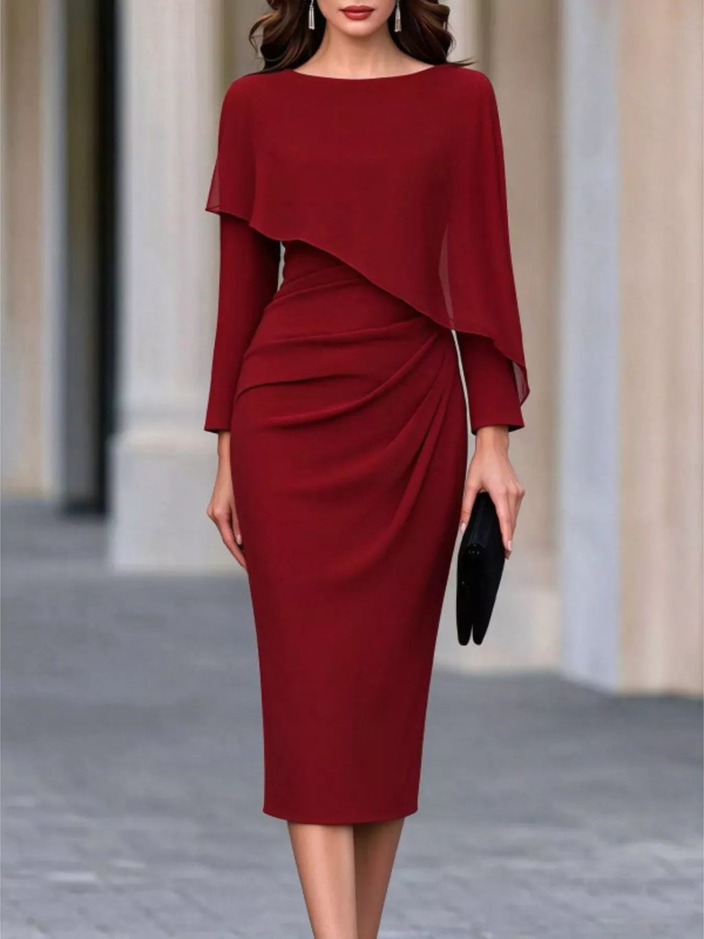 Cape-Style Bodycon Midi Dress