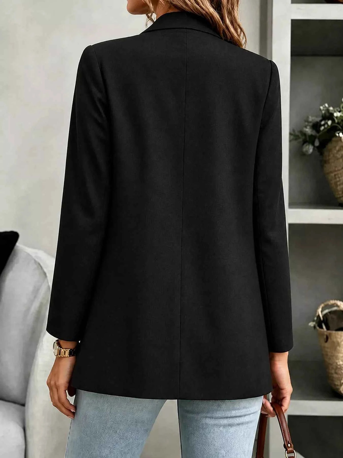 Black Unlined Open-Front Long-Sleeve Blazer