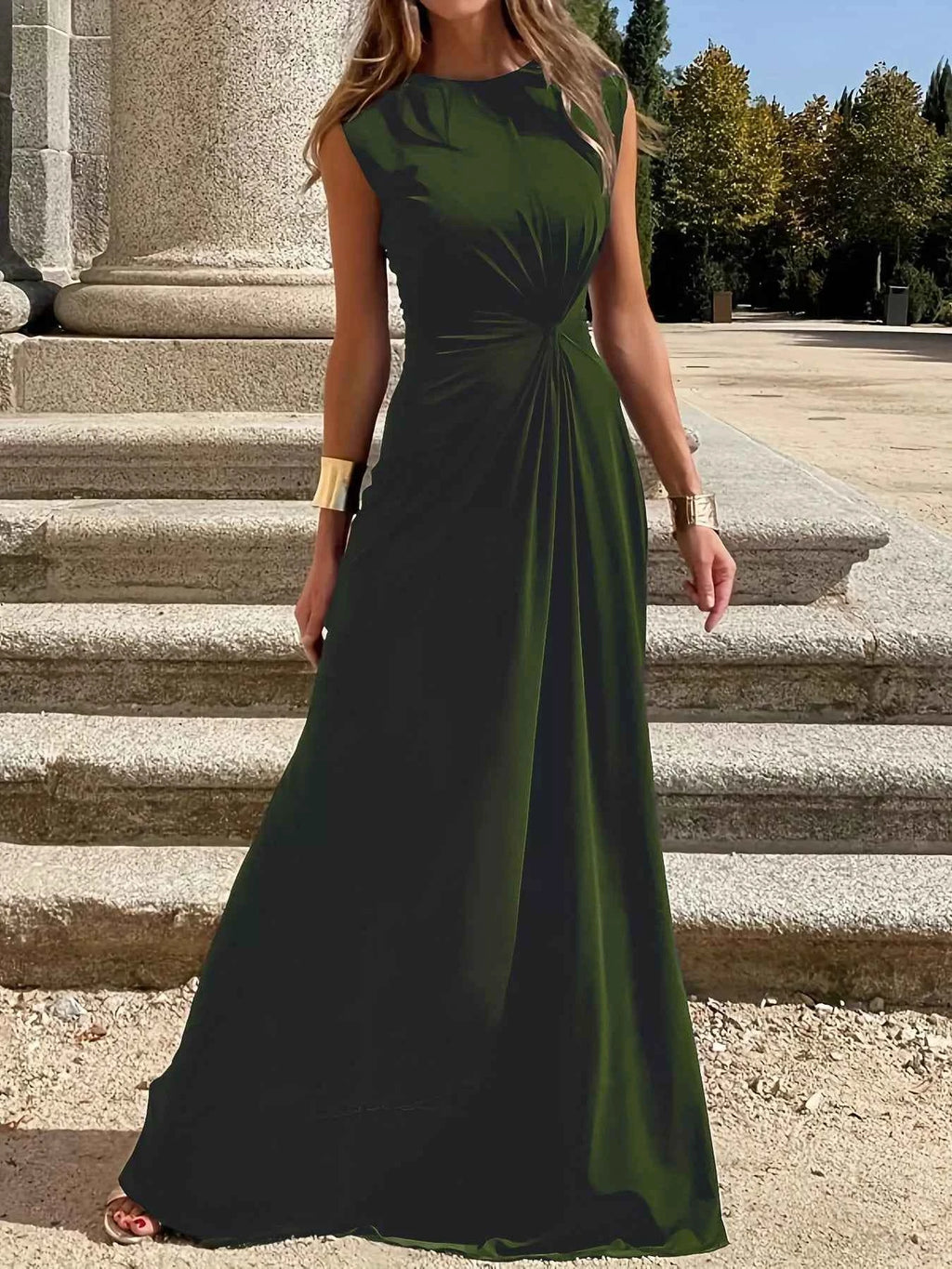 Twisted Round-Neck Sleeveless Maxi Dress
