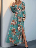 Floral Surplice Slit Maxi Dress