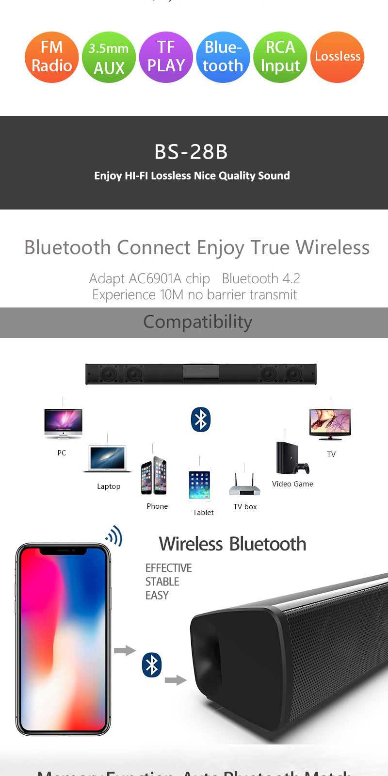 Home Theater Bluetooth Speaker System — 330mm & 550mm, Remote Control, Deep Bass, Black — Eliza & Tuan