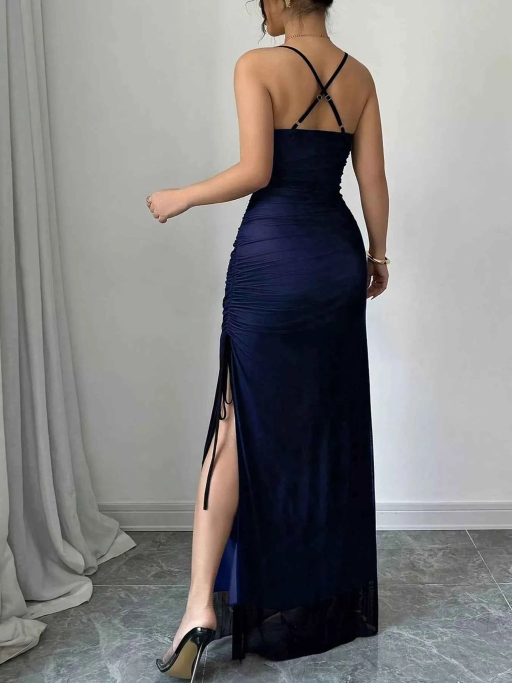 Blue Sweetheart-Neck Spaghetti-Strap Maxi Dress