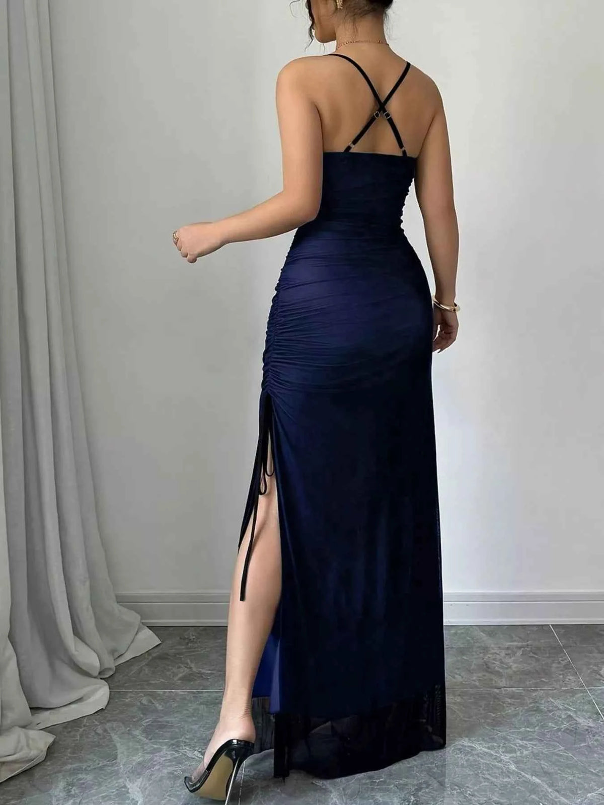 Blue Sweetheart-Neck Spaghetti-Strap Maxi Dress