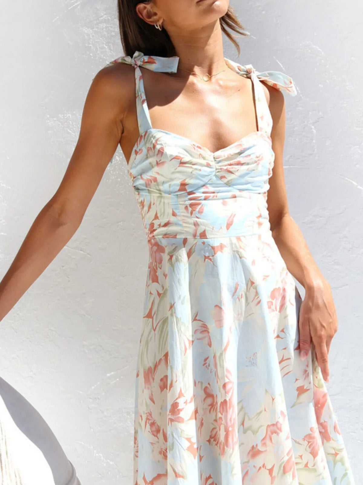 Floral Tie-Shoulder Sweetheart Dress