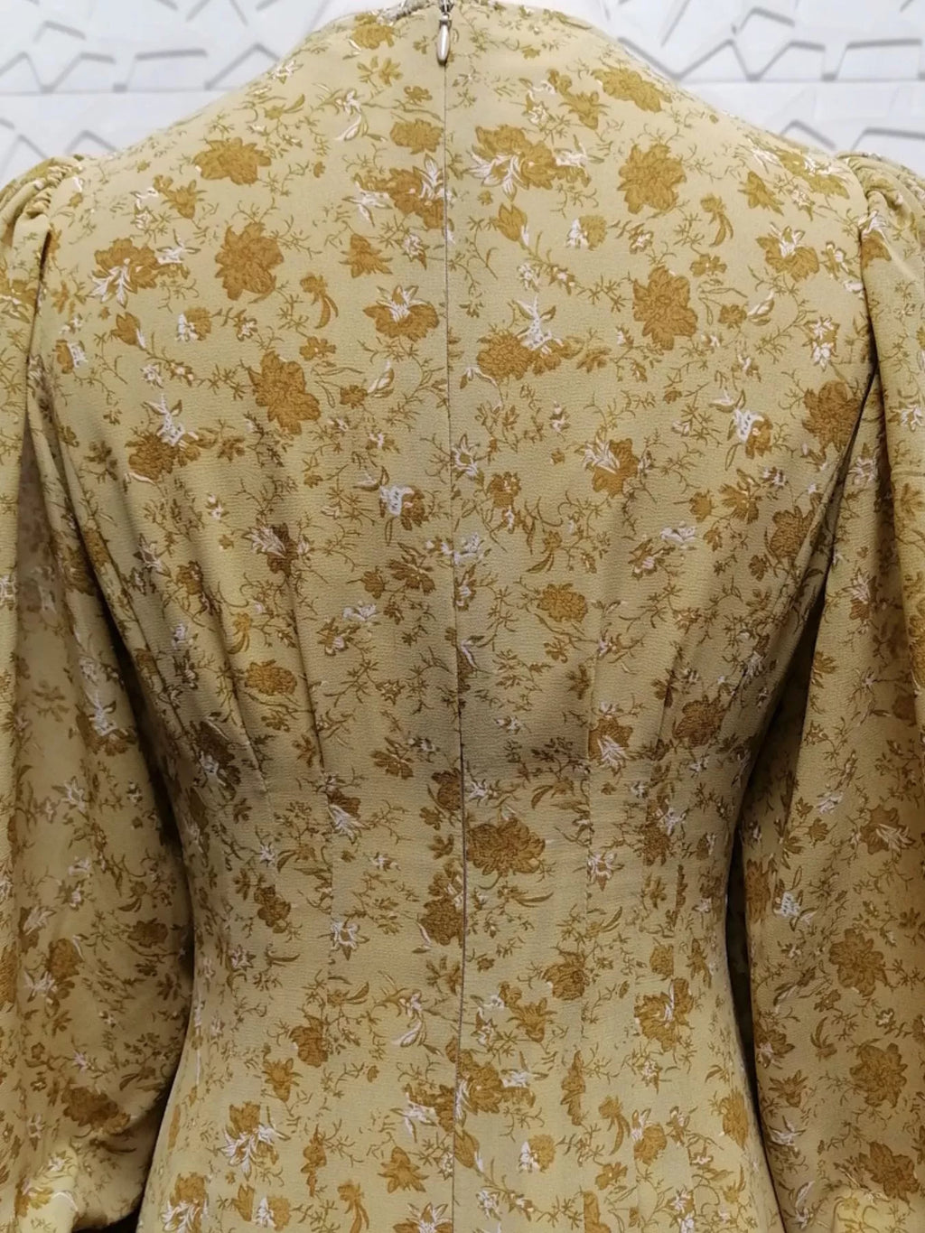 Yellow Floral V-Neck Long-Sleeve Midi Dress